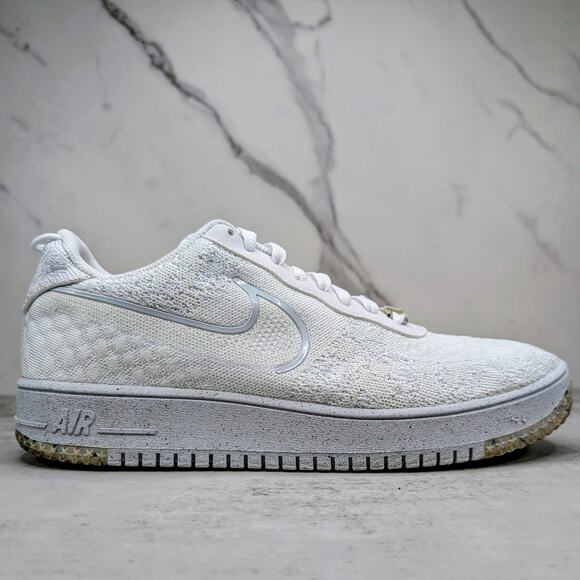 Nike Air Force 1 Crater Flyknit Next Nature Triple White Mens 12 Shoe DM0590-100 - Picture 1 of 8
